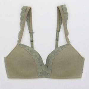 Aerie Real Happy Wireless Push Up Retro Lace Bra